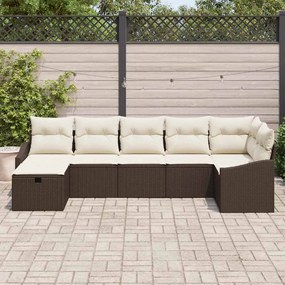 Conjunto de Sofás de Jardim de 7 Peças com Almofadas Castanho Rattan P