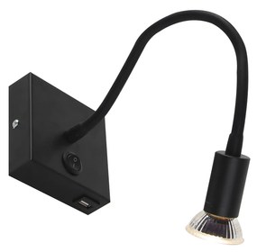 Candeeiro de parede flexível moderno USB preto - Zeno Moderno