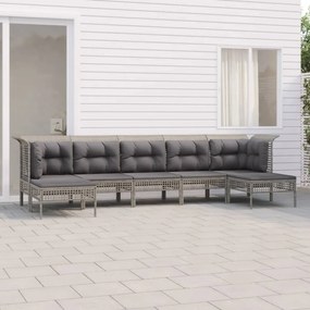 3187554 vidaXL 7 pcs conjunto lounge de jardim c/ almofadões vime PE cinzento