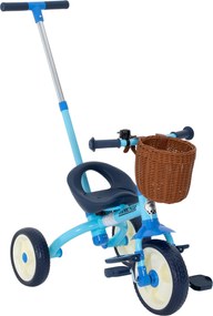 AIYAPLAY Triciclo para Bebés 2 em 1 Triciclo Evolutivo para Crianças com Barra Parental Ajustável Apoio para Pés Rebatível e Cesto 93,5x47x96 cm Azul | Aosom Portugal