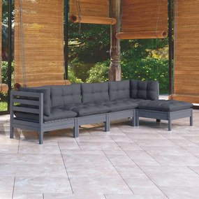 vidaXL 5 pcs conjunto lounge de jardim c/ almofadões pinho cinza