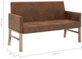 Banco com apoio de braços 140 cm camurça artificial castanho