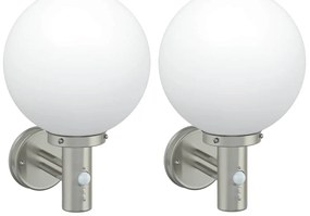 vidaXL Luzes de Parede Externas com Sensor 2 pcs Aço Inoxidável Prateado IP44