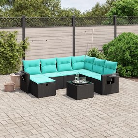 vidaXL 8 pcs conjunto de sofás p/ jardim c/ almofadões vime PE preto
