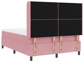 Cama Box Spring com Colchão &amp; LED Rosa 140x190 cm Veludo