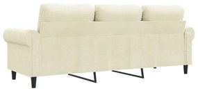 Sofá de 3 lugares 180 cm veludo cor creme