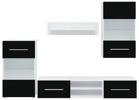 Armários de parede para TV com luz LED, 5 pcs, preto