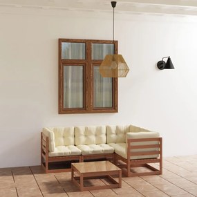 vidaXL 5 pcs conjunto lounge de jardim com almofadões pinho maciço