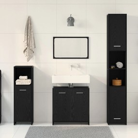 Conjunto de Móveis para Casa de Banho 4 Peças Carvalho Preto Madeira d