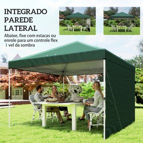 Tenda Dobrável 3x3 m Pop-up com Parede Lateral Proteção UPF50+ Empurre Central Altura Ajustável Verde