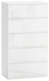 HOMCOM Cómoda para Quarto com 5 Gavetas Cómoda Madeira para Dormitório Quarto Branco Brilhante 55x33x80 cm | Aosom Portugal