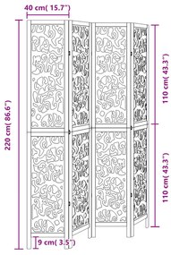 Biombo com 4 painéis madeira de paulownia maciça preto