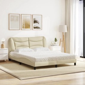 Cama com colchão 160x200 cm tecido cor creme