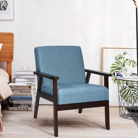 Poltrona Sofá Individual Feito de Madeira Revestido em Tecido Cadeira Ergonômica com Almofada para Sala Mesa Varanda 64 cm x 70 cm x 79 cm Azul