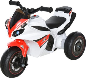 Andarilho de brincar para crianças em forma de moto de corrida, com efeitos musicais e luminosos, e porta-bagagens, vermelho e branco