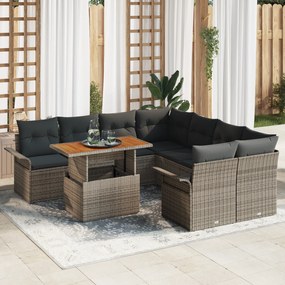 Conjunto de Sofás de Jardim de 9 Peças com Almofadas Vime Poliratã Cin