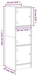 Aparador alto c/ portas de vidro 35x37x109 cm carvalho sonoma