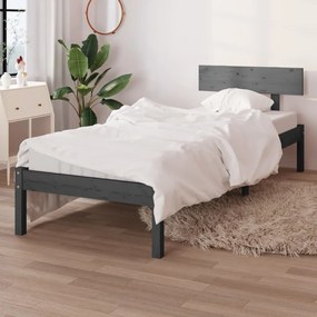 Estrutura de cama solteiro UK 90x190 cm pinho maciço cinza