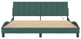Estrutura de cama c/ luzes LED 180x200 cm veludo verde-escuro