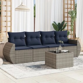 vidaXL 5 pcs conjunto sofás p/ jardim c/ almofadões vime PE cinzento