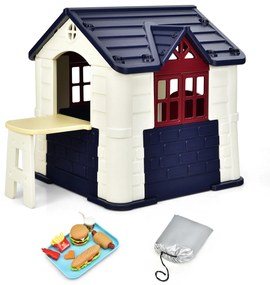 Casa de Brincar Infantil com Janelas Porta Dupla com 7 Brinquedos Interior / Exterior Cobertura Impermeável 164 x 124 x 132 cm Azul