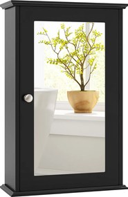 Armário de casa banho com espelho 34 x 15 x 51 cm de parede com uma porta e prateleira ajustável para casa, banheiro, cozinha Preto