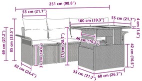 Conjunto de Sofá de Jardim de 5 Peças com Almofadas em Rattan Sintétic