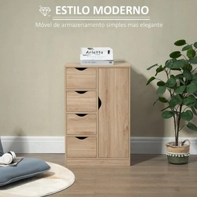 Aparador Ally - Cor Castanho - Com 4 Gavetas e 1 Porta - 54x29x83cm -