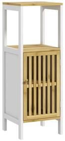 HOMCOM Armário Casa de Banho com 1 Prateleira Aberta 1 Porta e 1 Prateleira Ajustável 32x30x90,5 cm Natural e Branco | Aosom Portugal