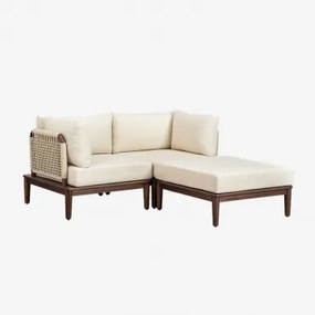 Sofá Modular De 2 Peças Com 2 Cadeirões De Canto E Puff Em Acácia Giulia Crema - Sklum