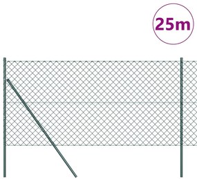Conjunto de Postes de Cerca Verde 1.4 x 25 m Aço Galvanizado