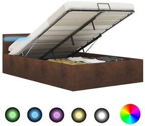 vidaXL Cama hidráulica c/ arrumação e LED 120x200 cm tecido castanho