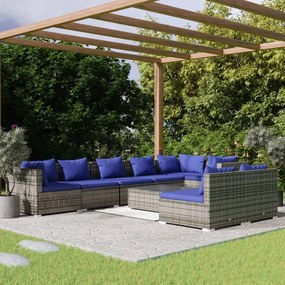 vidaXL 9 pcs conjunto lounge de jardim c/ almofadões vime PE cinzento