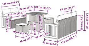 Conjunto de Sofá de Jardim vidaXL de 8 Peças com Almofadas Preto Vime