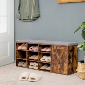 Banco Sapateira 110,5 x 30 x 49 cm para Sapatos de 3 Níveis com Almofada Acolchoada Removível Castanho