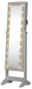 Armário para Joias 20 Luzes de LED Reclinável Fechadura Madeira 40x37x146cm Branco