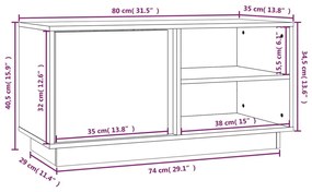 Móvel de TV 80x35x40,5 cm madeira de pinho maciça branco