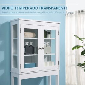 Armário de banheiro sobre vaso sanitário Armário alto para máquina de lavar com portas de vidro e prateleira interna ajustável 70x24,5x160 cm Branco
