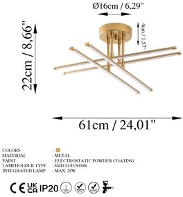 Candeeiro de Teto Exhaust – Dourado – 61 cm x 22 cm x 61 cm