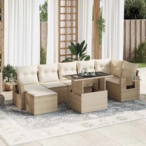 vidaXL 8 pcs conjunto de sofás p/ jardim com almofadões vime PE bege