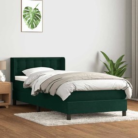 vidaXL Cama com molas/colchão 100x220 cm veludo verde-escuro