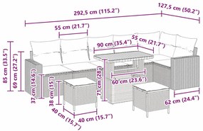 Conjunto de Sofá para Jardim de 9 Peças com Almofadas de Rattan Poliés