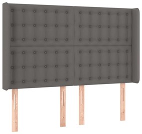 Cabeceira cama c/ LED couro artif. 147x16x118/128 cm cinzento