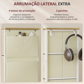 Cómoda Alta de Tecido com 8 Gavetas 4 Bolsos Laterais 2 Ganchos e Estrutura de Aço 86x30x94,5 cm Bege