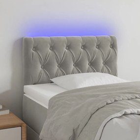 Cabeceira de cama c/ luzes LED veludo 80x7x78/88 cm cinza-claro