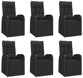 7 pcs conjunto de jantar p/ jardim vime PE/acácia maciça preto