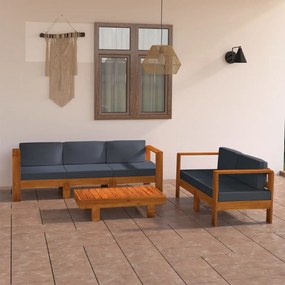 vidaXL 5 pcs conj. lounge de jardim c/ almofadões cinza-escuro acácia
