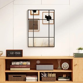 Espelho Retangular de Parede Espelho de Janela 70x50 cm com Moldura Metálica Espelho Decorativo para Sala Quarto Preto