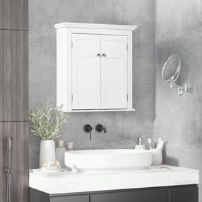Armário Casa de Banho de Parede com Prateleiras Ajustáveis e Portas com Fechadura Magnéticas 58x24x60 cm Branco