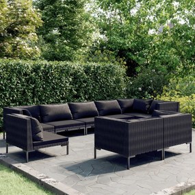 9pcs conj. lounge jardim + almofadões vime redondo cinza-escuro